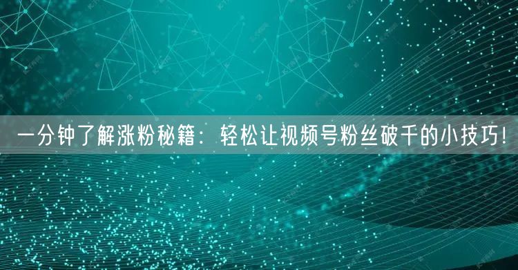 一分钟了解涨粉秘籍:轻松让视频号粉丝破千的小技巧!